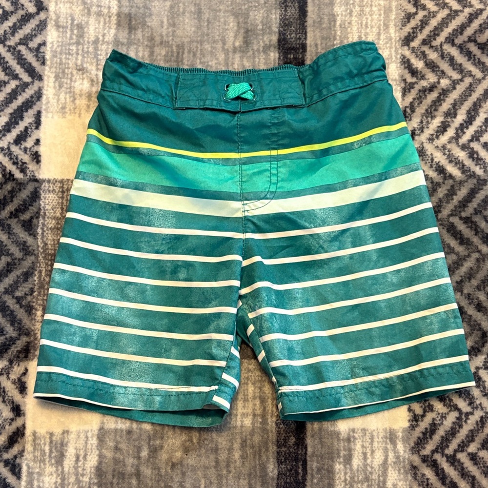 💰Cat & Jack Teal and White Striped Swim Trunks